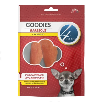 Recompense pentru Caine Adult, 4DOG GOODIES Barbecue, Copan de Pui, 100g