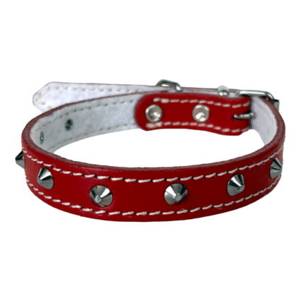 Zgarda pentru Caine, 4DOG, Piele si Pasla, Ornamente, Rosie, Nr. 1, 16 400 mm