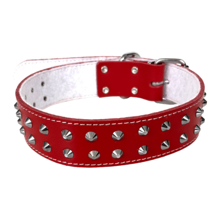 Zgarda pentru Caine, 4DOG, Piele si Pasla, Ornamente, Rosie, Nr. 6, 40 740 mm