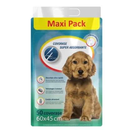 Covorase Igienice pentru Caine, 4DOG, 60x45cm, 50 bucati