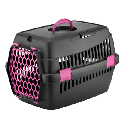 4DOG DELUXE Cusca de Transport, Neagra cu Usa Fuchsia, 49x35x32.5cm