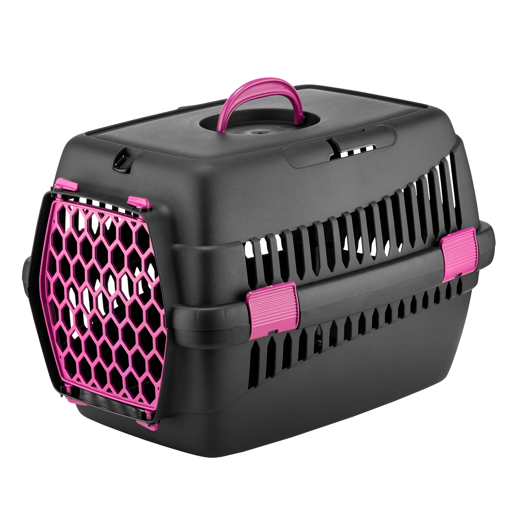 4DOG DELUXE Cusca de Transport, Neagra cu Usa Fuchsia, 49x35x32.5cm