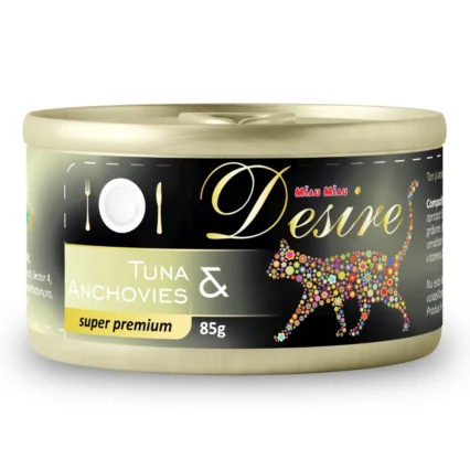 DESIRE Conserva, Hrana Umeda Pisica Adult, Ton File si Ansoa in Gelatina, 85g
