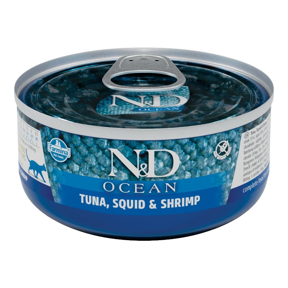ND Ocean, Hrana Umeda Pisica Adult, Ton, Calamar si Creveti, 70g
