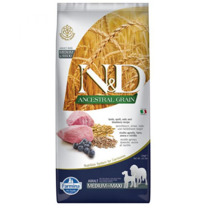 ND Ancestral Grain, Hrana Uscata Caine Adult, Talie Medie Mare, Miel si Afine, 12kg