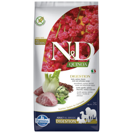 ND Quinoa Digestion, Hrana Uscata Caine Adult, Talie Medie Mare, Miel si Fenicul, 7kg
