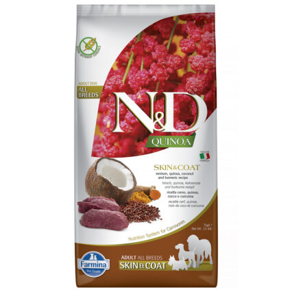 ND Quinoa Piele si Blana, Hrana Uscata Caine Adult, Talie Medie Mare, Vanat si Cocos, 7kg
