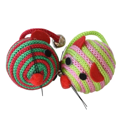 MIAU MIAU Jucarie pentru Pisica, Soricel Textil cu Clopotel, 2 bucati