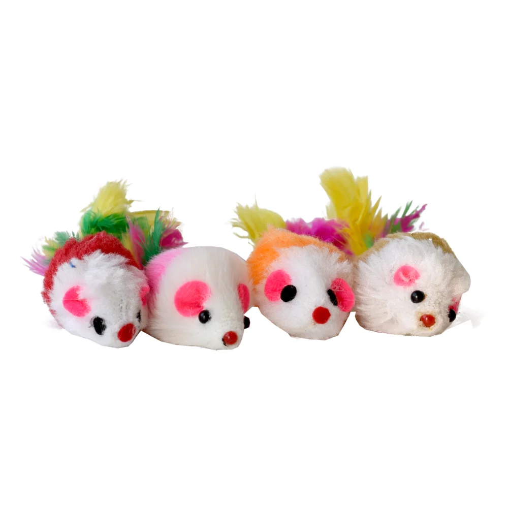 MIAU MIAU Jucarie pentru Pisica, soricel cu Pene, 4 bucati