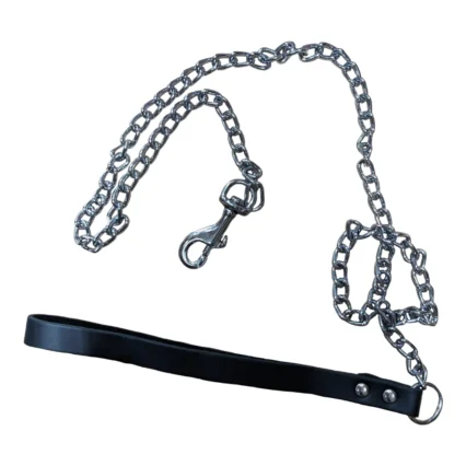 4DOG Lesa pentru Caine din Metal si Piele, Negru, Nr. 1, 2.0 90 cm