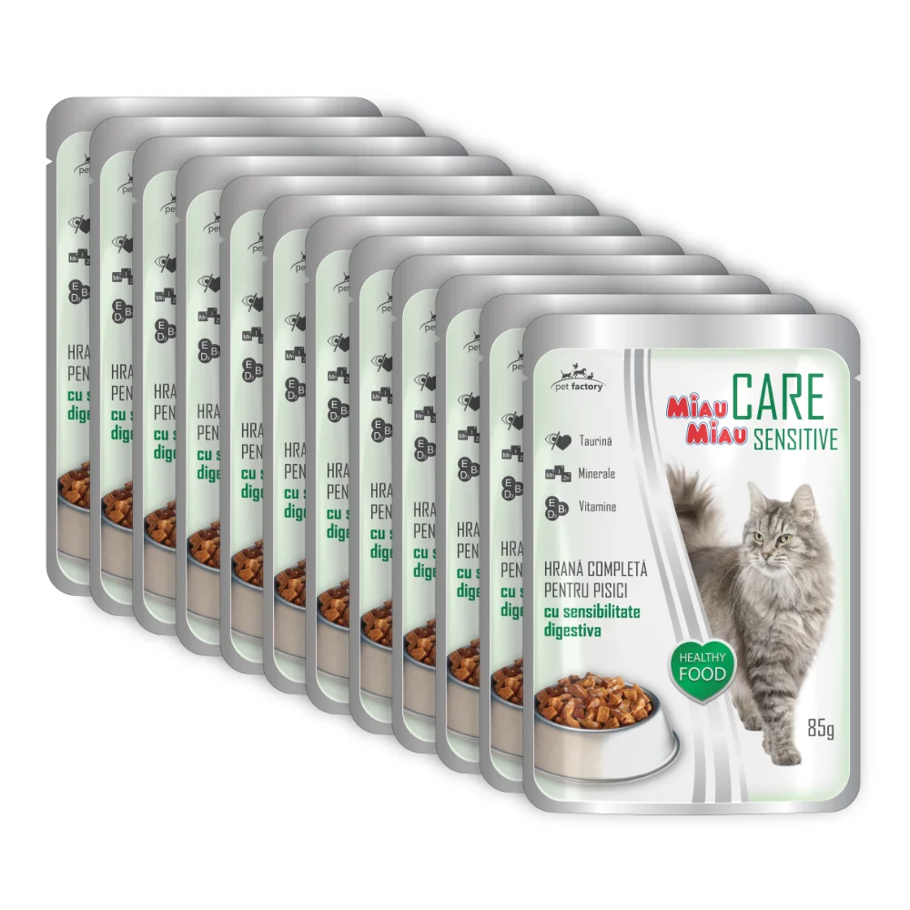 Pachet Economic Hrana Umeda Pisici MIAU MIAU Care Sensitive Ficat in Sos 12x85g , DELISTAT