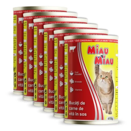 Pachet Economic MIAU MIAU Conserva, Hrana Umeda Pisica Adult, Vita, 6x415g