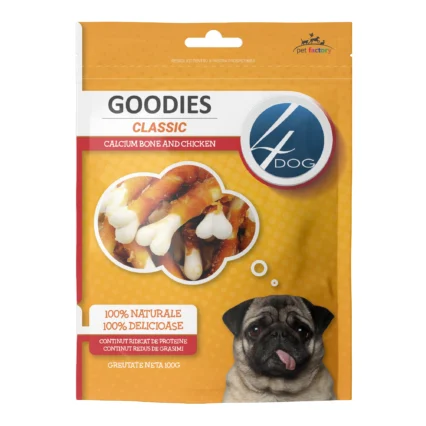 Recompense pentru Caine Adult, 4DOG GOODIES Classic, Os din Calciu cu Pui, 100g