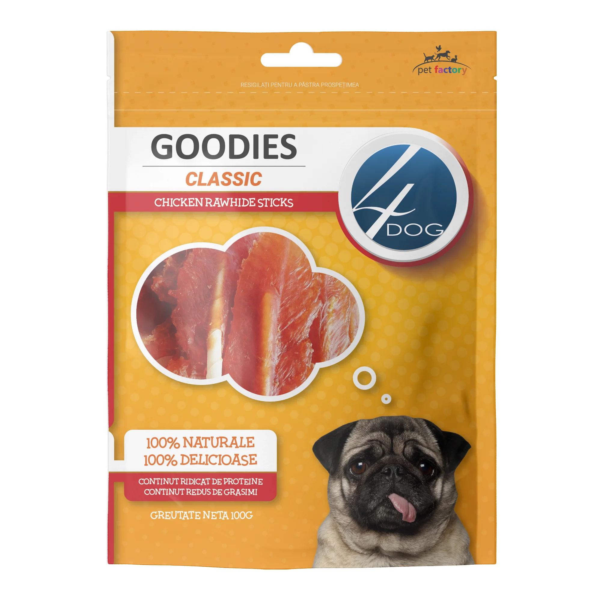 Recompense pentru Caine Adult, 4DOG GOODIES Classic, Sticks Piele Presata, 100g