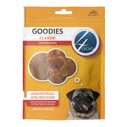 Recompense pentru Caine Adult, 4DOG GOODIES Classic, Strips de Pui, 100g