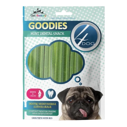 Recompense pentru Caine Adult, 4DOG GOODIES Dental Sticks, Menta si Calciu, 80g