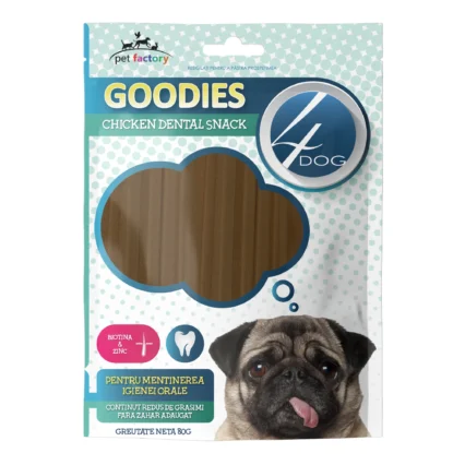Recompense pentru Caine Adult, 4DOG GOODIES Dental Sticks, Pui si Biotina, 80g