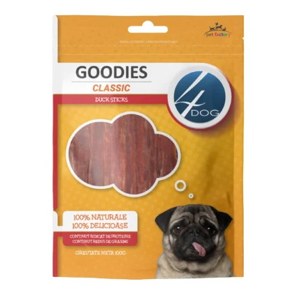 Recompense pentru Caine Adult, 4DOG GOODIES Classic, Sticks cu Rata, 100g