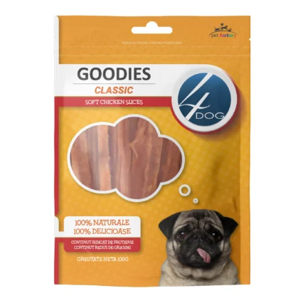 Recompense pentru Caine Adult, 4DOG GOODIES Classic, Fasii Moi de Pui, 100g