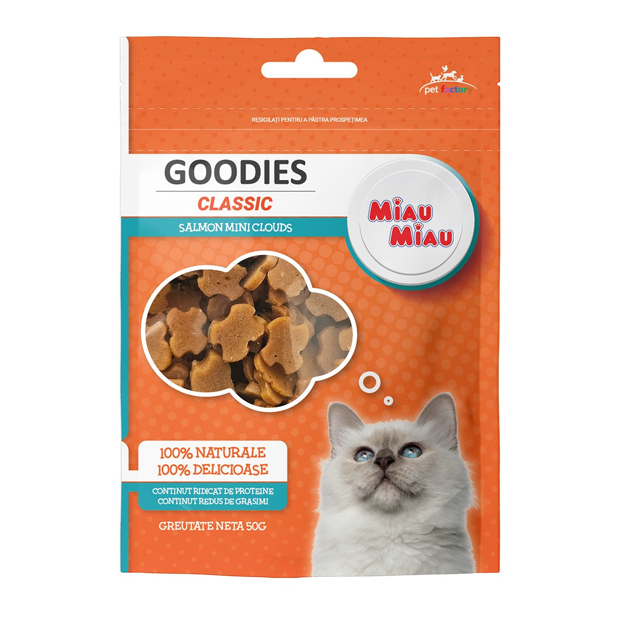 Recompense pentru Pisica Adult, MIAU MIAU Goodies Classic, Mini Cloud, Somon, 50g